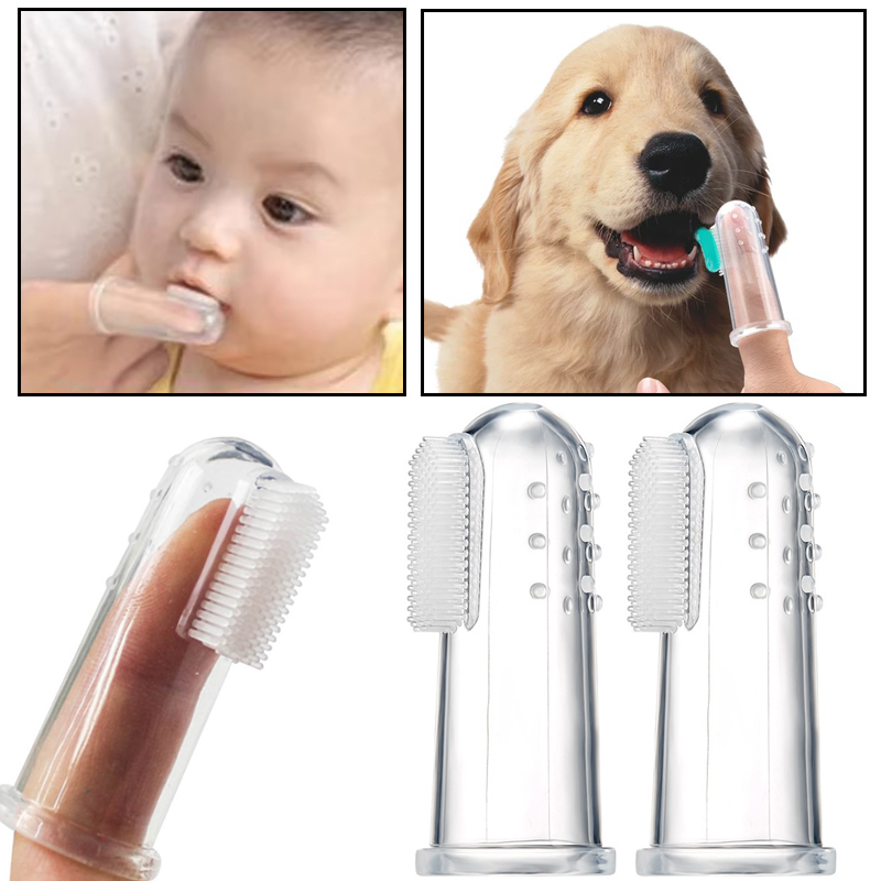 Baby Food Dogs - แปรงสีฟันซิลิโคนนุ่มสำหรับสัตว์เลี้ยง เด็ก ทารก สุนัข แมว แปรงทำความสะอาดฟันพร้อมกล่อง