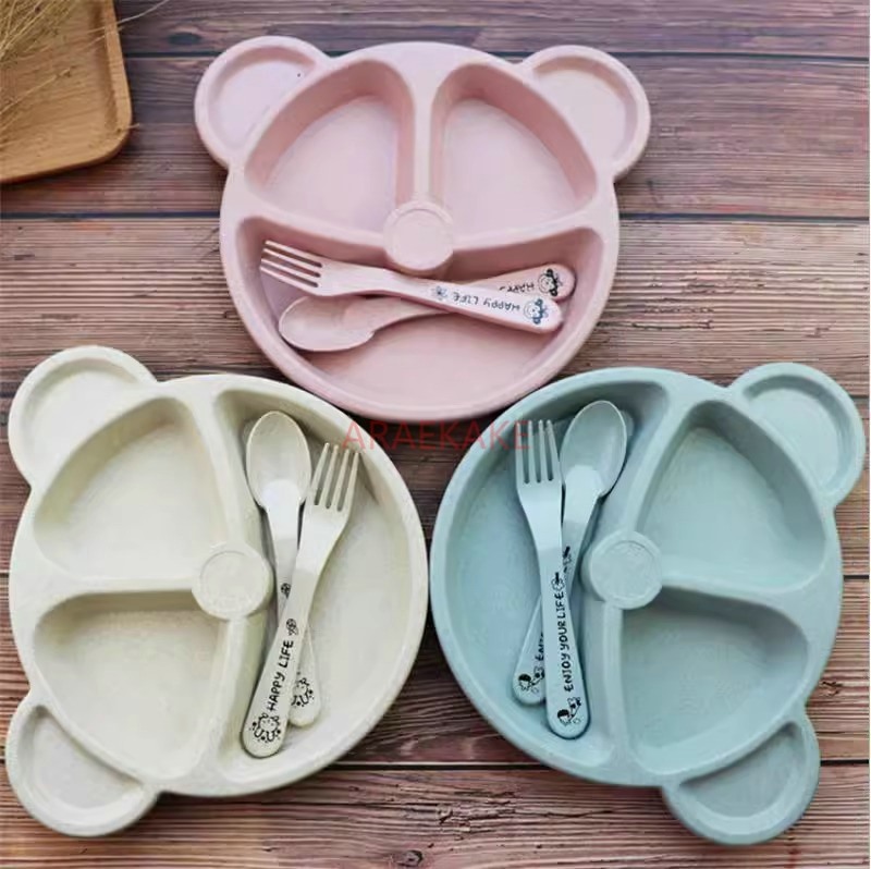 Baby Food Usa - ชุดจานรับประทานอาหารสําหรับเด็กอุปกรณ์รับประทานอาหารฟางข้าวสาลีเกรดอาหารแยกน่ารักสาวการ์ตูนเด็กทารก