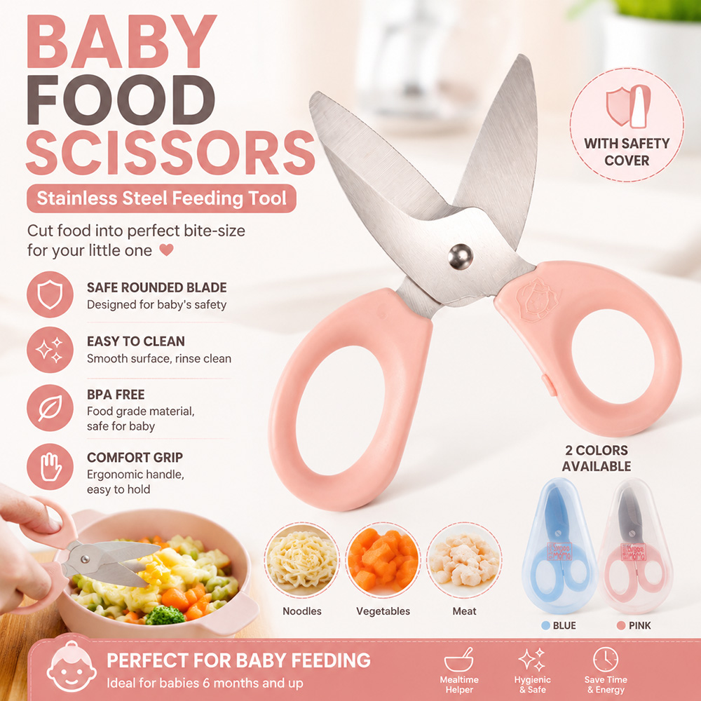 Baby Food Usa - กรรไกรตัดอาหารเด็ก สแตนเลส กรรไกรสำหรับป้อนอาหารเด็ก ปลอดสาร BPA กรรไกรครัวเพื่อความปลอดภัยสำหรับตัดอาหารเด็กเล็ก