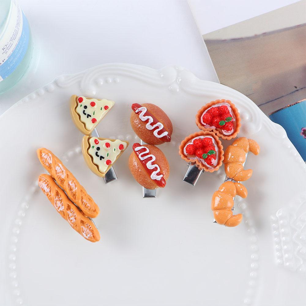 Baby Food Dogs - เครื่องประดับผมน่ารัก รูปพิซซ่า ครัวซองต์ อาหารจำลอง ฮอทดอก กิ๊บติดผมผู้หญิง