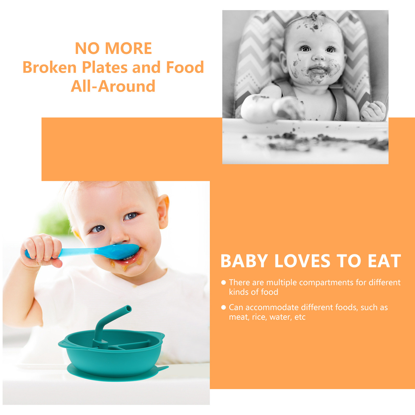 1 ชิ้น จานซิลิโคนกันแตก ชามดูด - Baby Food Dinner บทวิจารณ์และราคา